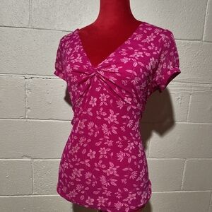 Y2K 2000s Pink Floral Ruched Bust Babydoll Blouse Top